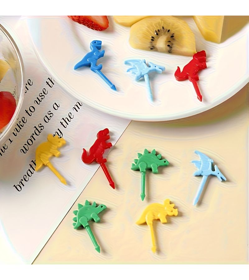 10pcs Random Color Cute Dinosaur Fruit Forks Reusable Party Dessert Decor - Image 5