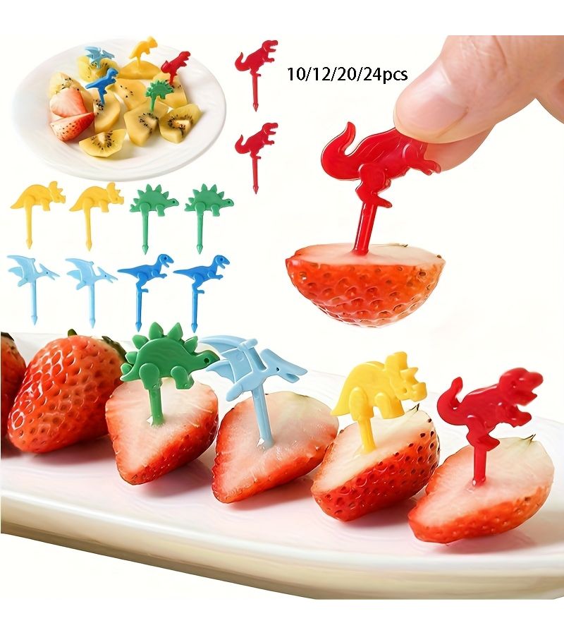 10pcs Random Color Cute Dinosaur Fruit Forks Reusable Party Dessert Decor - Image 1
