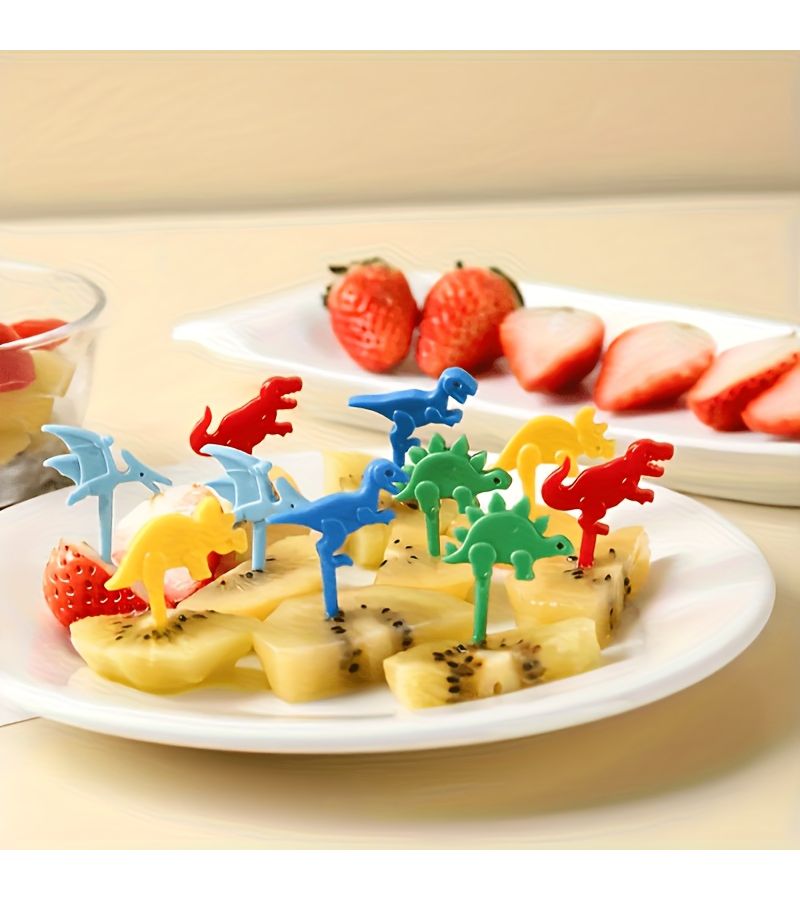 10pcs Random Color Cute Dinosaur Fruit Forks Reusable Party Dessert Decor - Image 2