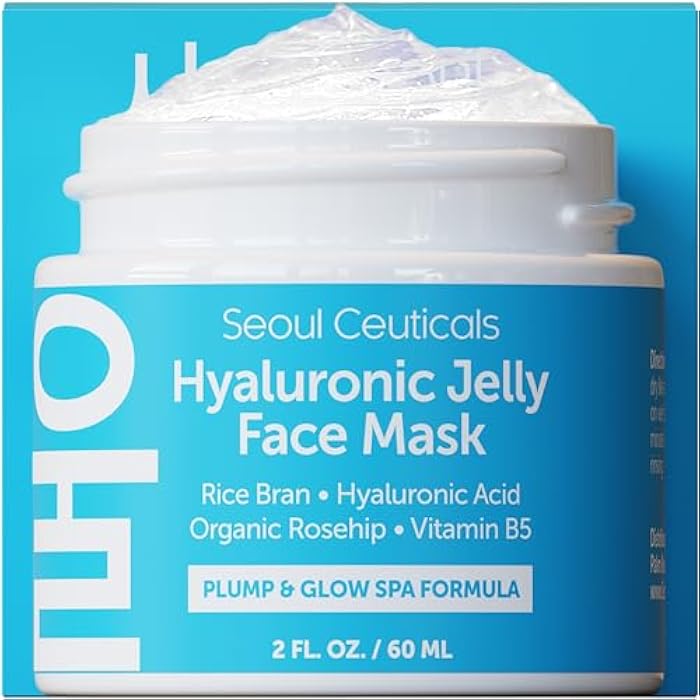 SeoulCeuticals Korean Skin Care Hyaluronic Acid Jelly Face Mask – Rice Bran + Vit B5 + Rosehip Anti Aging K Beauty Skincare for Plump Glowing Skin 2oz - Image 1