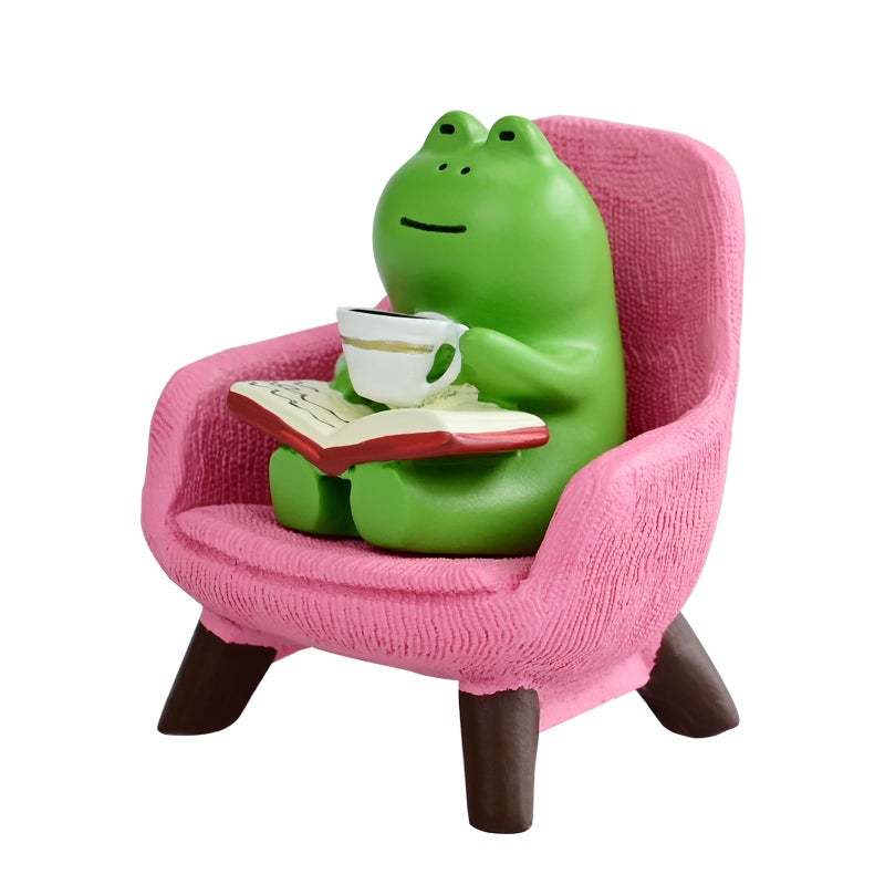 Mevodeata Cute Mini Frog Figurine with Small Sofa Resin Figure for Office Home Decor for Frog Lovers (Pink Sofa) - Image 1