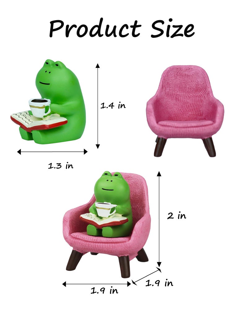 Mevodeata Cute Mini Frog Figurine with Small Sofa Resin Figure for Office Home Decor for Frog Lovers (Pink Sofa) - Image 2