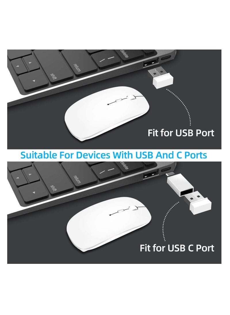 Wireless Mouse for Laptop Bluetooth Mouse for MacBook Pro/Air/Mac/iPad/Chromebook/Computer Dual Mode Silent Cordless Mouse with USB C Adapter (White) - Image 5