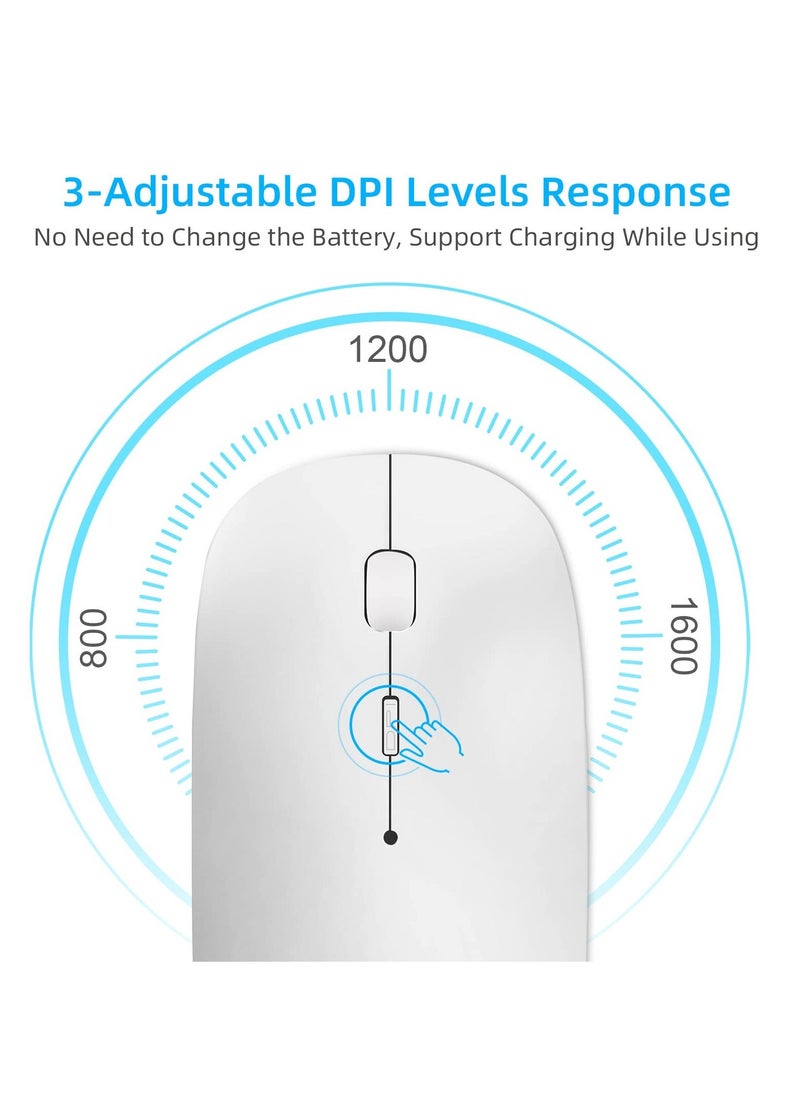 Wireless Mouse for Laptop Bluetooth Mouse for MacBook Pro/Air/Mac/iPad/Chromebook/Computer Dual Mode Silent Cordless Mouse with USB C Adapter (White) - Image 2