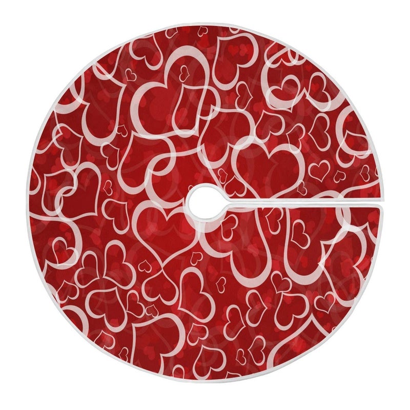 Qilmy Love Heart Christmas Tree Skirt Valentines Day Tree Skirt Ornament for Valentines Day Holiday Party Home Decoration 36 Inch