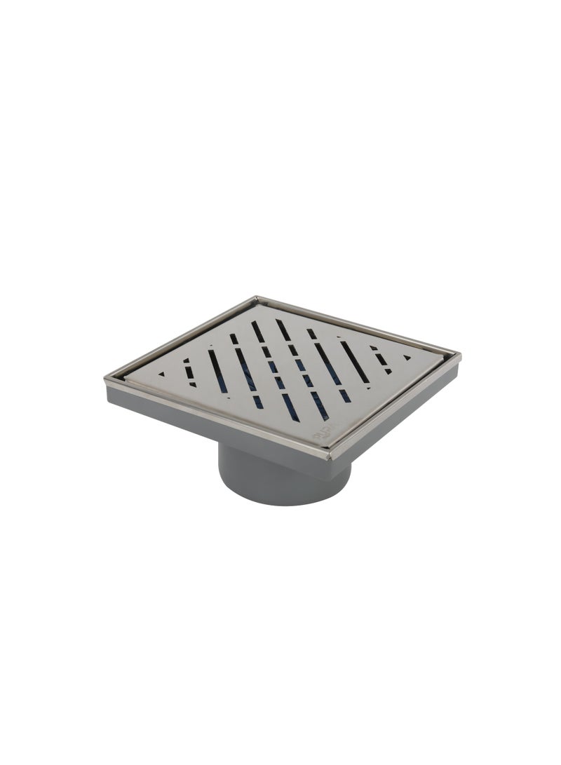 بيورا غطاء بلاعة أرضية ستانلس ستيل 304 ثقيل التحمل بقاعدة ABS مخرج DN110 | مصفاة صرف مربعة بفلتر شعر مانع انسداد | بلاعة حمام مطبخ بلكونة خارجية مقاسات 100×100 150×150 200×200 مم - Image 1