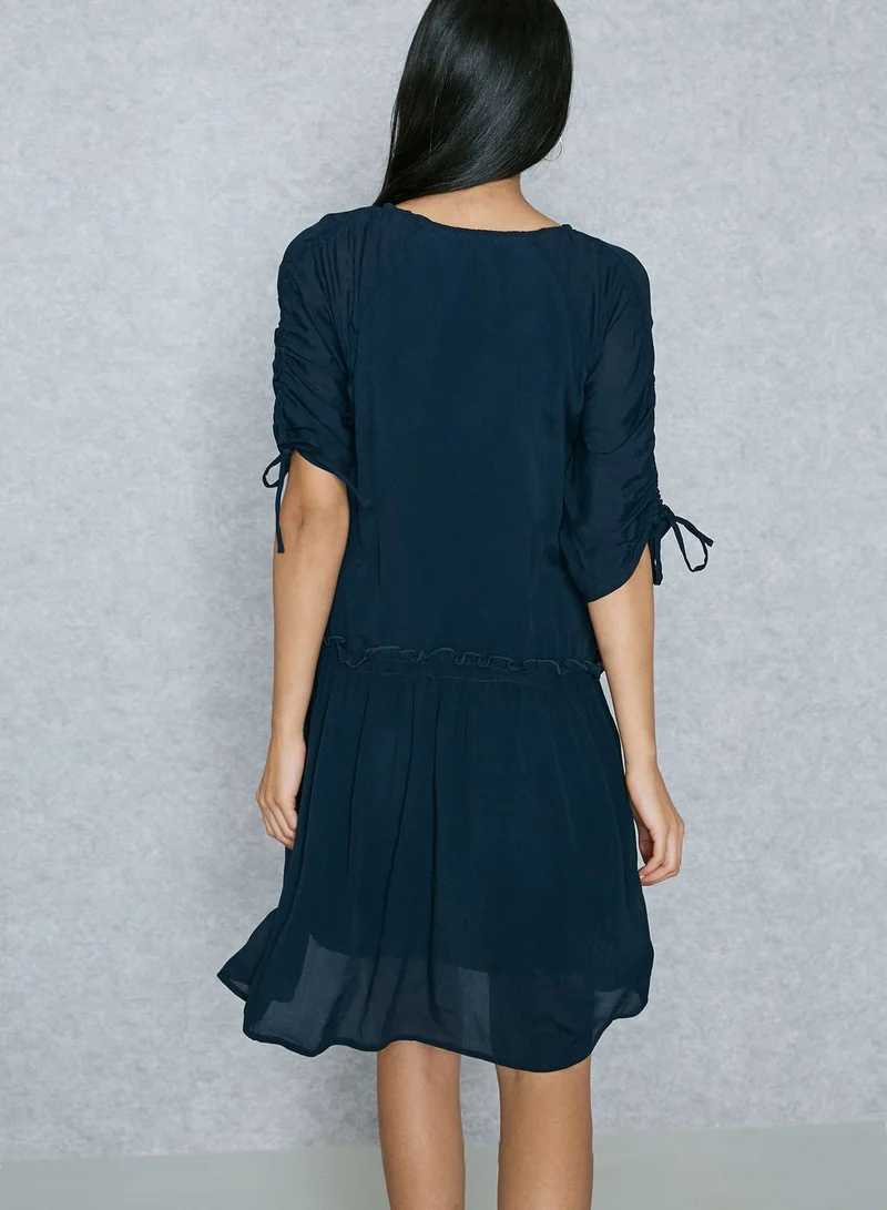 PIECES Tie Sleeve Pleated Dress