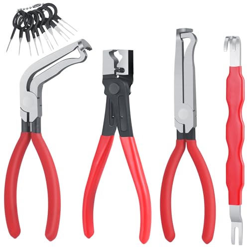 Huiguli 4 Pieces Electrical Disconnect Pliers for Cars, Automotive Electrical Plug with 8 Pcs Terminal Removal Tools, Connector Disconnect Tool and Connector Separator and Hose Clamp Pliers - Image 1