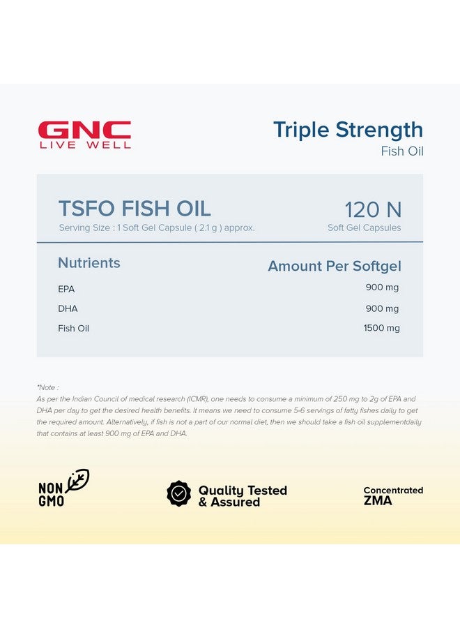 GNC زيت السمك ثلاثي القوة من GNC 1500 ملغ أوميغا-3 مع 900 ملغ EPA و DHA | 120 كبسولة لينة | لصحة القلب، الكوليسترول الصحي، راحة المفاصل، التركيز والرؤية | مغلف بطبقة داخلية لتجنب الطعم السمكي بعد الاستخدام | مصنّع في الولايات المتحدة - Image 4