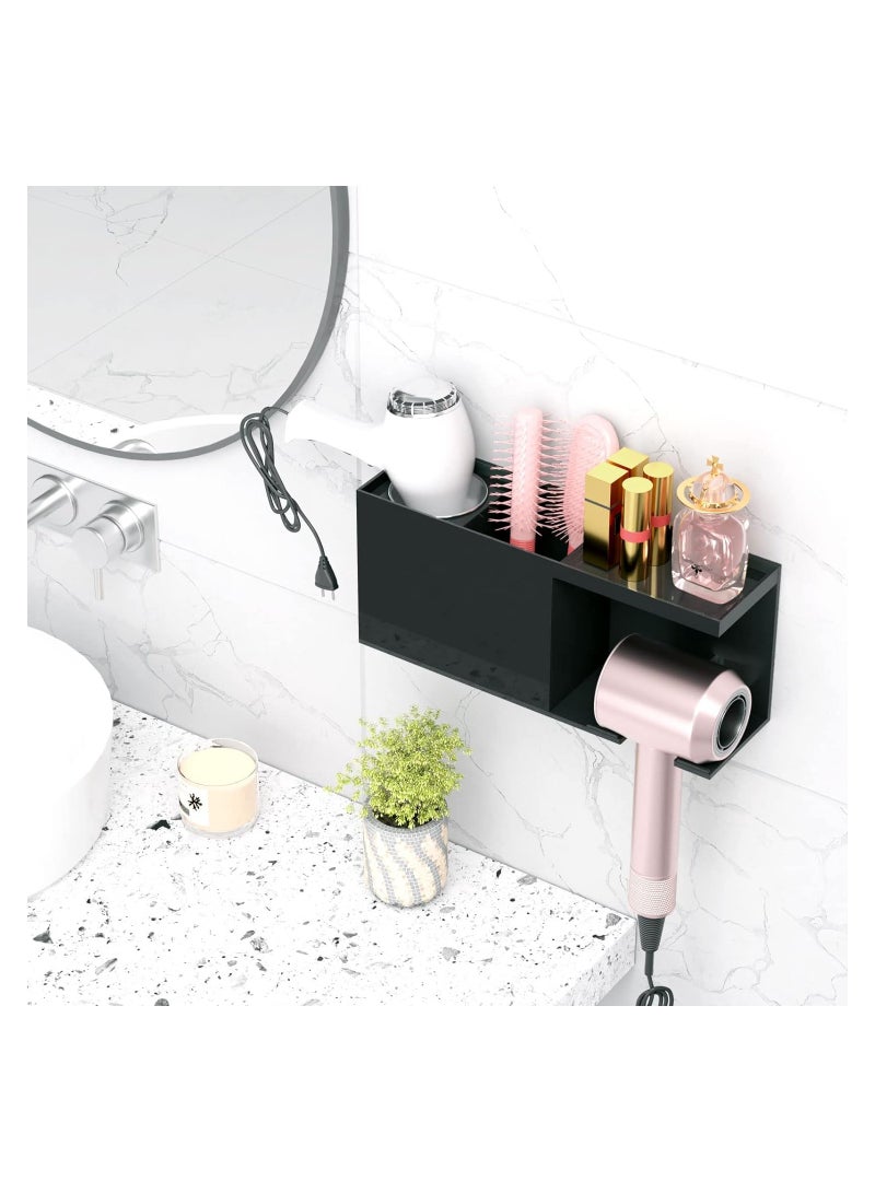 Eworld Black Acrylic Wall-Mounted Hair Tools Organizer, with 4 Compartments, Removable Steel Cup and Hanging Space for Blow Dryer for Vanity, Bathroom, Toiletries and Makeup Storage - Image 5