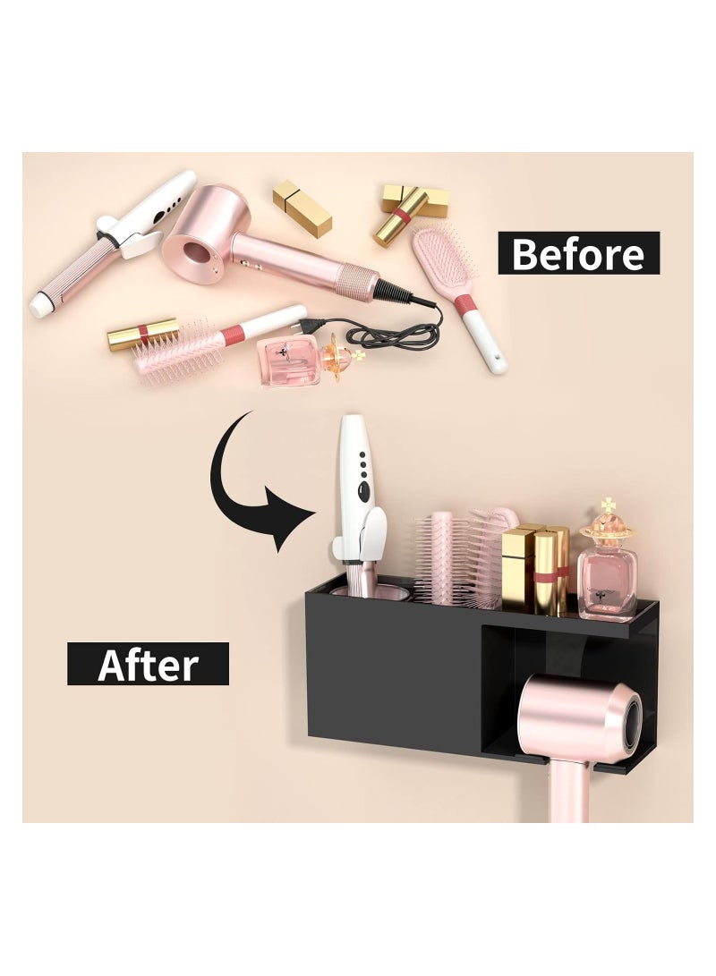 Eworld Black Acrylic Wall-Mounted Hair Tools Organizer, with 4 Compartments, Removable Steel Cup and Hanging Space for Blow Dryer for Vanity, Bathroom, Toiletries and Makeup Storage - Image 3