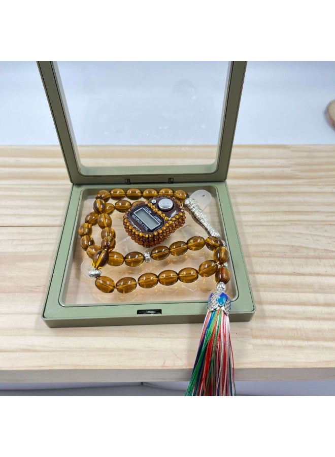 NIBEMINENT Muslim Prayer Beads, 33 Prayer Beads Counter Gift Box Set, Coffee Color/10mm
