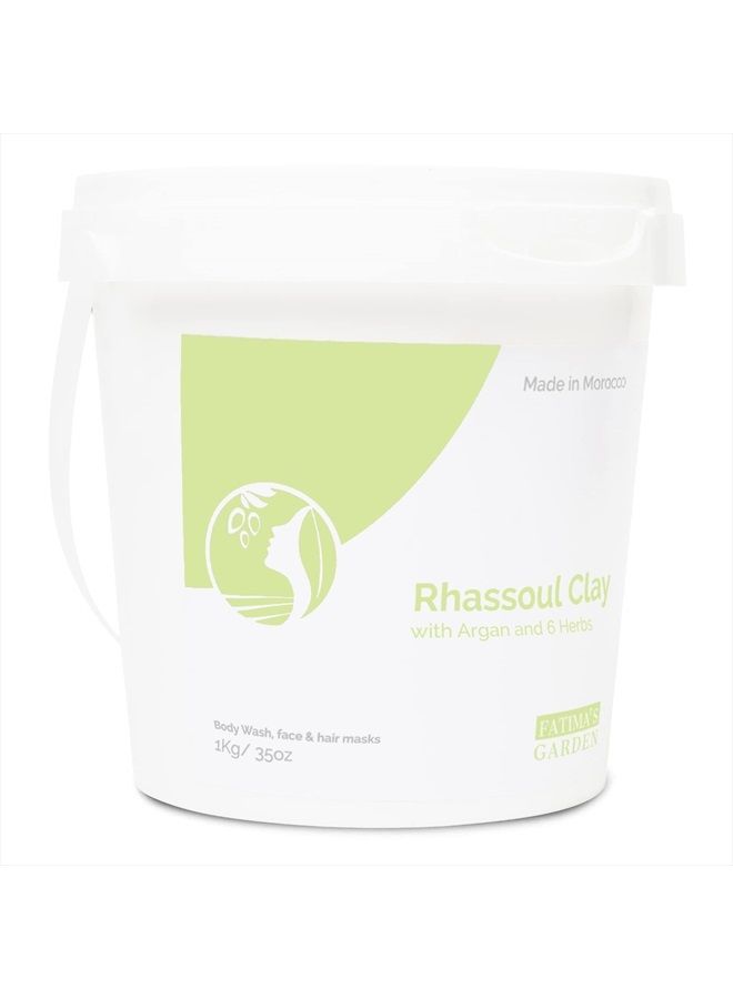 Fatima's Garden Rhassoul Clay, 100% Natural Moroccan Ghassoul Clay Powder for Face, Hair & Hammam; enriched with Argan and 6 herbs, cleansing & softening & purifying for hamam - 35oz/1Kg - Image 1