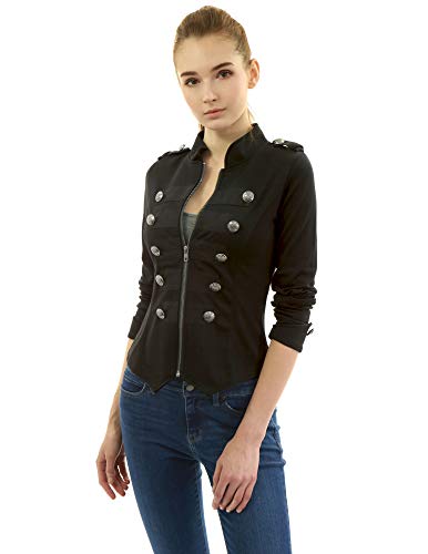 AmélieBoutik Women Zip Front Stand Collar Military Light Jacket(Black Large) - Image 5