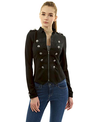 AmélieBoutik Women Zip Front Stand Collar Military Light Jacket(Black Large) - Image 1