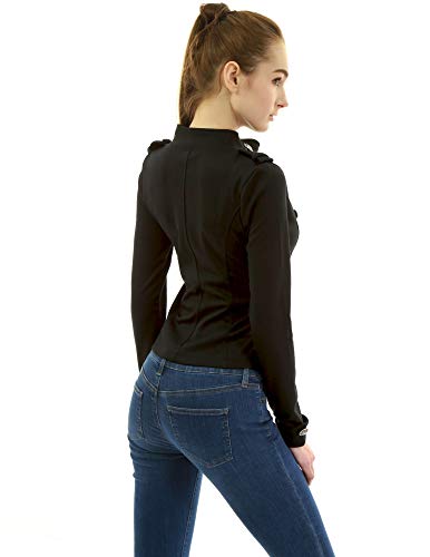 AmélieBoutik Women Zip Front Stand Collar Military Light Jacket(Black Large) - Image 4
