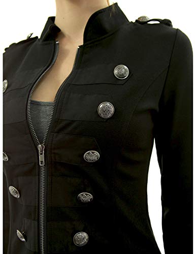 AmélieBoutik Women Zip Front Stand Collar Military Light Jacket(Black Large) - Image 3