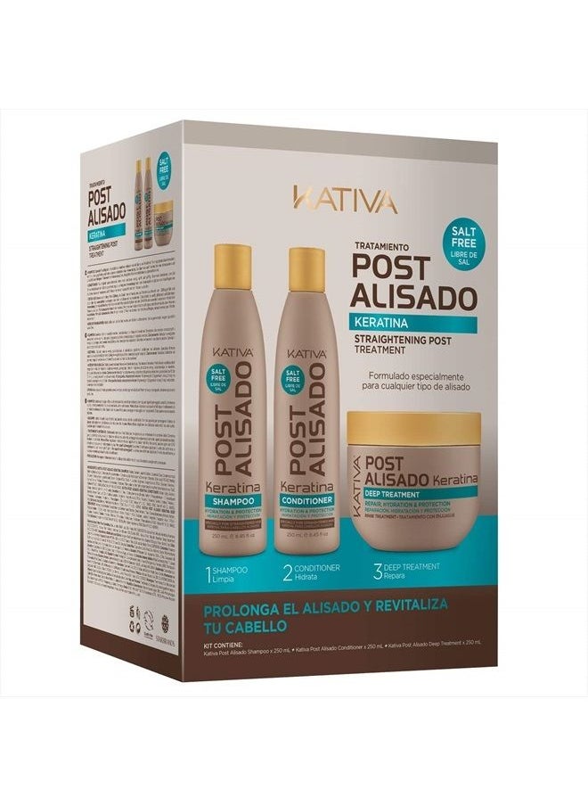 Kativa Tratamiento Post Alisado Keratina - Champú 250 ml, Acondicionador 250 ml y Mascarilla 250 ml - Kativa  - Image 1