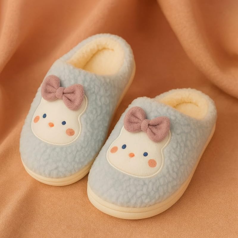 Krystle Cute & Cozy Panda Face Kids Slippers – Soft Plush Indoor House Shoes (Blue2,4-5 Years) - Image 3