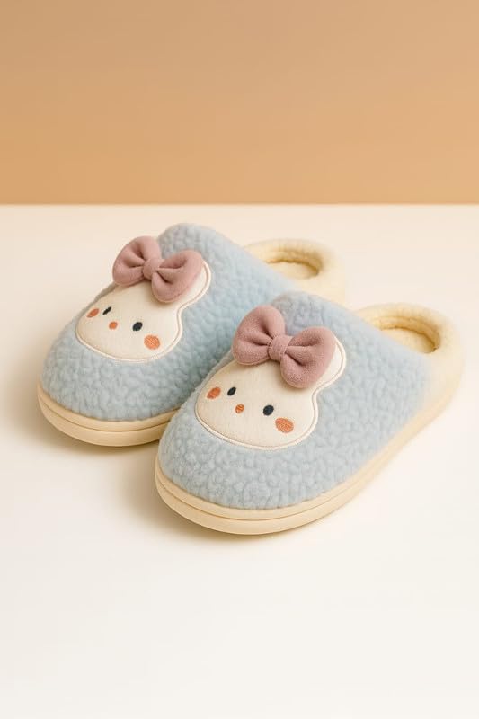Krystle Cute & Cozy Panda Face Kids Slippers – Soft Plush Indoor House Shoes (Blue2,4-5 Years) - Image 2