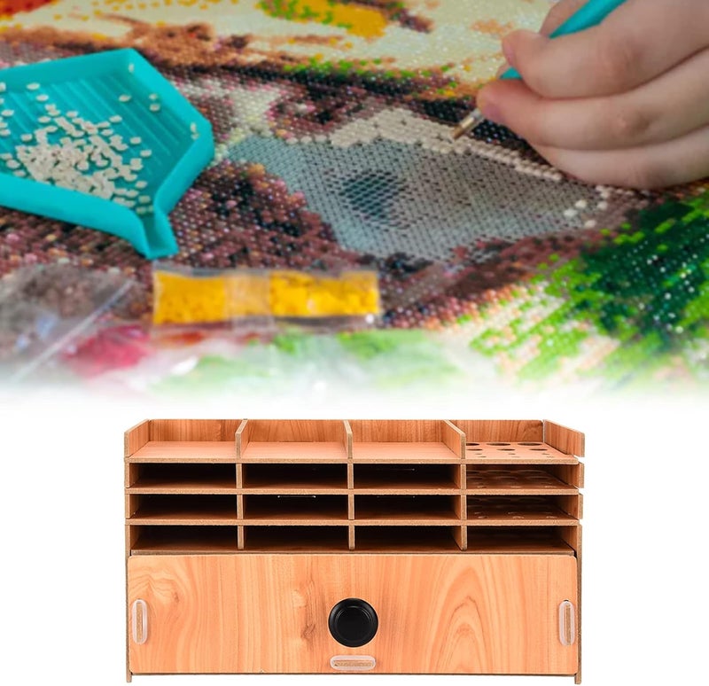 Rhinestone Storage Box, Wooden Multi Layers Rhinestone Painting Storage Tray Grids Drill Bit Holder with Drawer for Rhine Stones Earrings Necklaces - Image 4