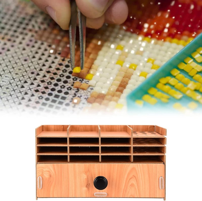 Rhinestone Storage Box, Wooden Multi Layers Rhinestone Painting Storage Tray Grids Drill Bit Holder with Drawer for Rhine Stones Earrings Necklaces - Image 3
