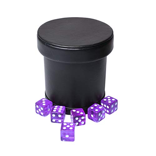 RERIVER PU Leather Dice Cup with Lid Purple Velvet Interior Quiet Dice Shaker Cup Including 6 Purple Translucent Dice for Liars Dice Farkle Yahtzee Games 1 Pack - Image 5