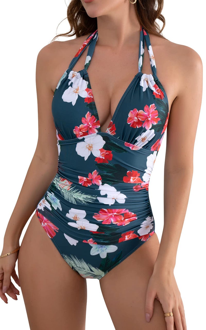 B2prity Women's Slimming One Piece Swimsuits Tummy Control Bathing Suit Halter Swimwear for Big Busted Curvy Woman - Image 1