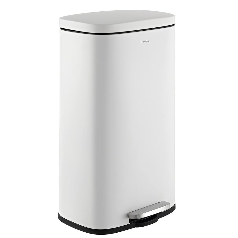 happimess HPM1011C Curtis 8Gallon StepOpen Trash Can with SoftClose Lid Modern Minimalistic Fingerprint Proof for Home Kitchen Laundry Room Office Bedroom Bathroom White