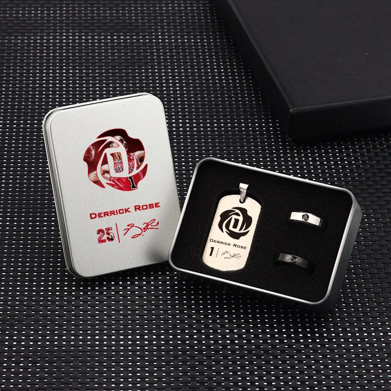 Generic Basketball Star Curry Titanium Necklace Ring Gift Set Rose