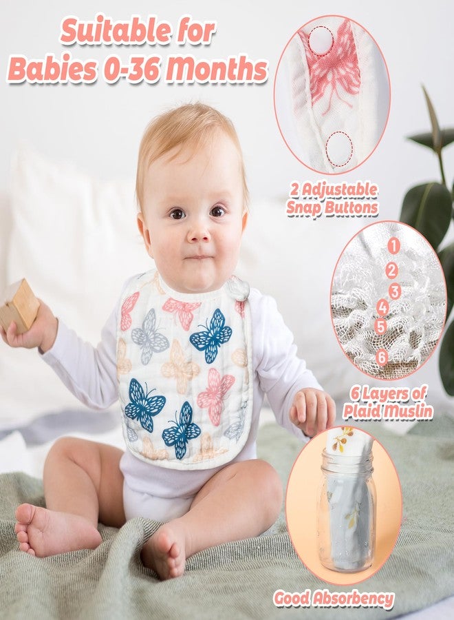 Zainpe Muslin Cotton Baby Bibs - 20Pcs Snap Baby Bib Flower Star Flamingo Pattern Infants Drooling, Soft Absorbent Adjustable Burp Cloths for Newborns Girl Toddlers Feeding Teething Eating 0-36 Months - Image 3