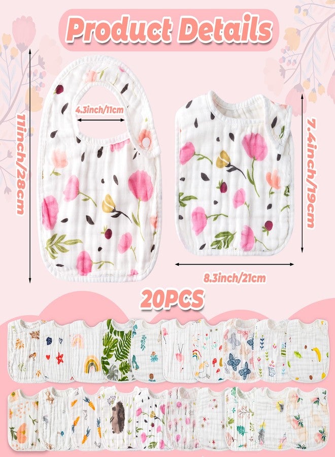 Zainpe Muslin Cotton Baby Bibs - 20Pcs Snap Baby Bib Flower Star Flamingo Pattern Infants Drooling, Soft Absorbent Adjustable Burp Cloths for Newborns Girl Toddlers Feeding Teething Eating 0-36 Months - Image 2