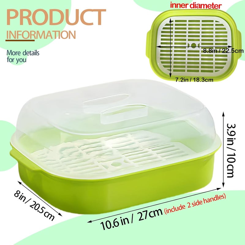 Bigwinyep Microwave Steamer for Vegetables, Plastic Microwave Vegetable Steamer with Lid for Vegetables Prep Seafood Fish Cooking, Green-Rectangle, 10.6Inch - Image 2