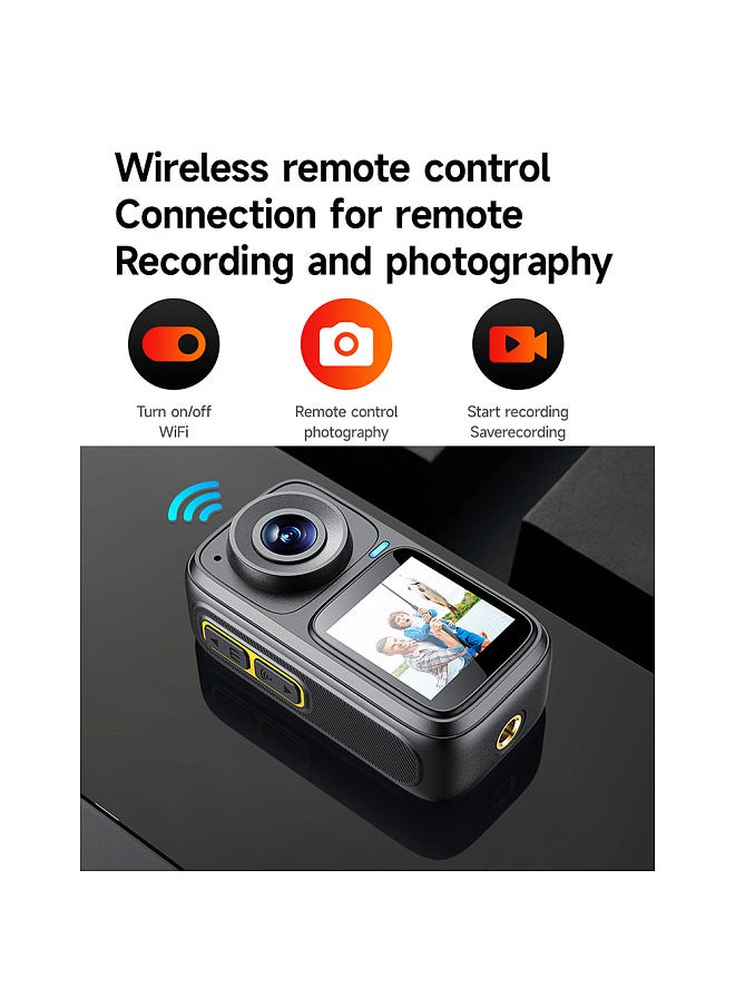 4K/30FPS Sports Camera WiFi Camera Dual Screen 6-Axis Anti-Shake Touch Control APP Remote Control with Waterproof Housing Underwater 30M Video Pre Recording Built-in Battery for Surfing Diving