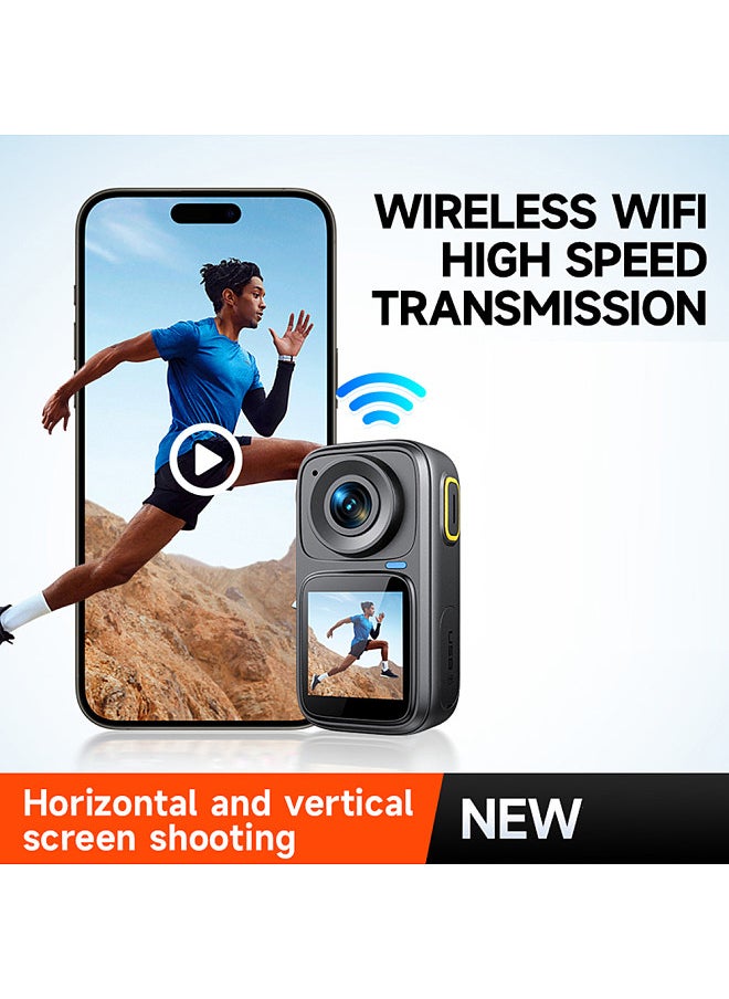 4K/30FPS Sports Camera WiFi Camera Dual Screen 6-Axis Anti-Shake Touch Control APP Remote Control with Waterproof Housing Underwater 30M Video Pre Recording Built-in Battery for Surfing Diving