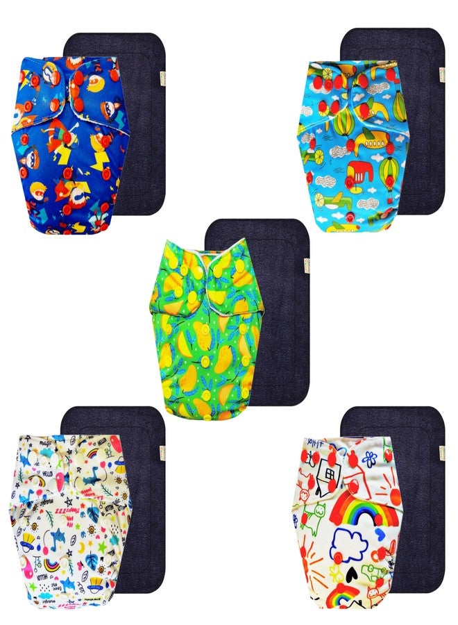 Dumbledo Premium Cloth Diaper with Black Insert (Pack of 5) | Snug Fit | Reusable & Washable | Travel Friendly | Everyday Diapering Essential | 3 Months - 3 Years | Unisex Baby - Image 1
