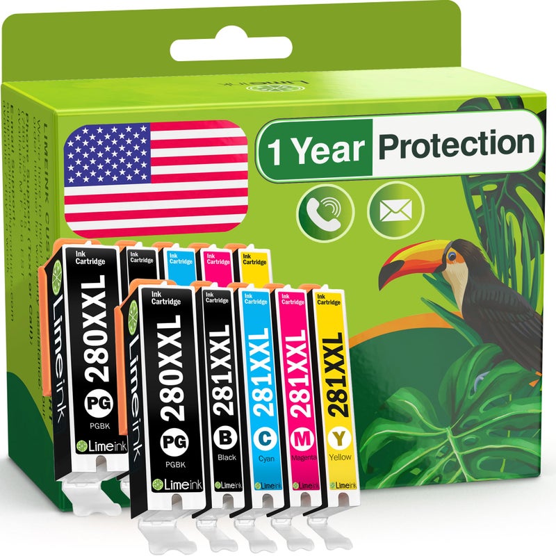 Limeink Compatible Ink Cartridge Replacement for PGI-280XXL CLI-281XXL 280 XXL 281XXL for Canon Pixma tr8520 ts9120 ts8220 ts6120 ts6220 ts6320 tr8500 tr7520 ts8120 ts8320 ts9100 Printers (10 Pack) - Image 1