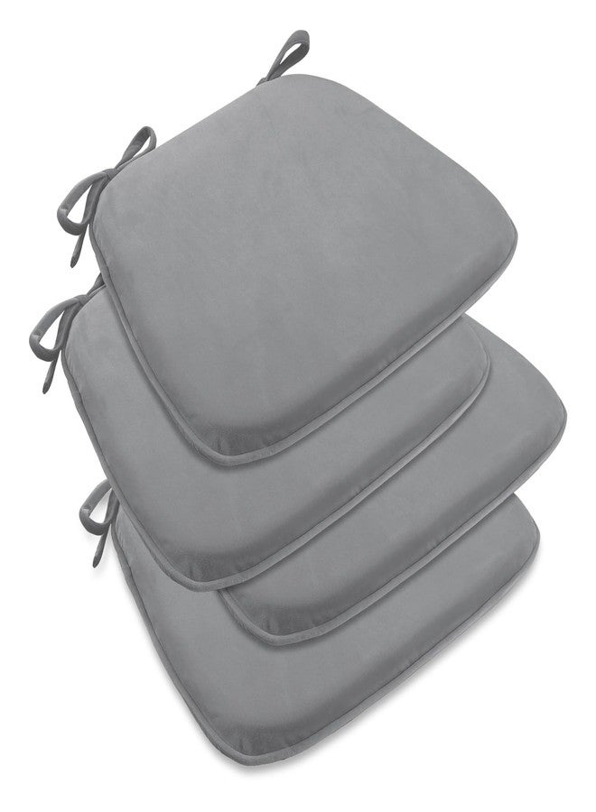 downluxe Indoor Chair Cushions for Dining Chairs, Dutch Velvet Fabric Memory Foam Chair Pads with Ties for Kitchen, Dining Room and Bedroom, 17" X 16" X 1.5", Grey, 4 Pack - Image 1