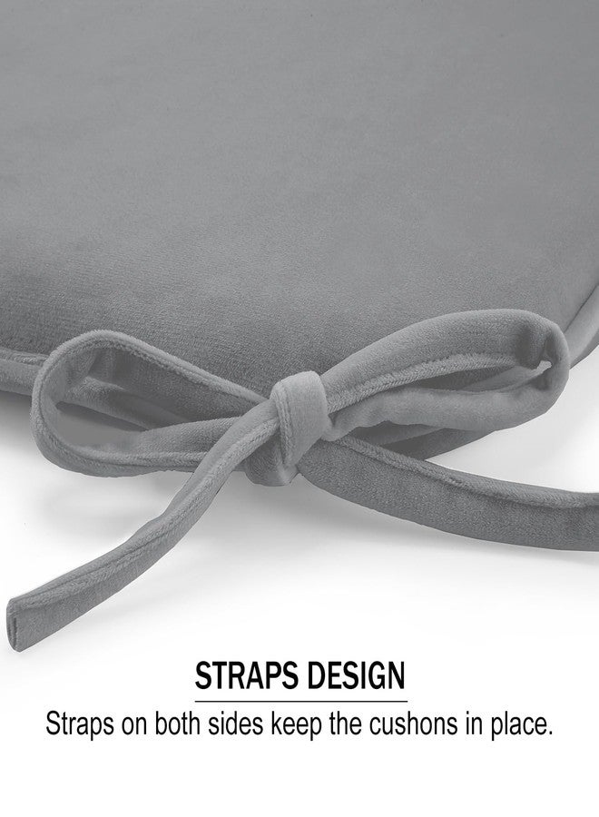 downluxe Indoor Chair Cushions for Dining Chairs, Dutch Velvet Fabric Memory Foam Chair Pads with Ties for Kitchen, Dining Room and Bedroom, 17" X 16" X 1.5", Grey, 4 Pack - Image 4