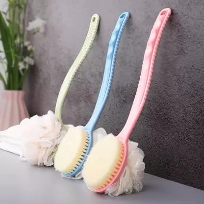 Doville 2-in-1 Bath Brush with Bristles and Loofah, Shower Brush Back Scrubber, Shower Body Brush with Curved Long Handle, for Wet or Dry, Men and Women - Image 1