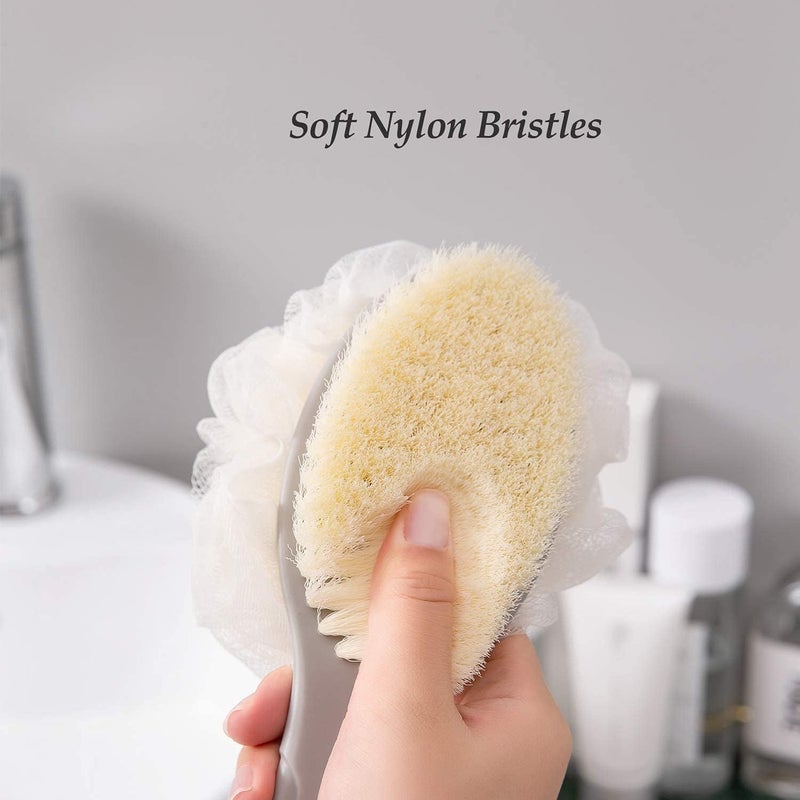 Doville 2-in-1 Bath Brush with Bristles and Loofah, Shower Brush Back Scrubber, Shower Body Brush with Curved Long Handle, for Wet or Dry, Men and Women - Image 5