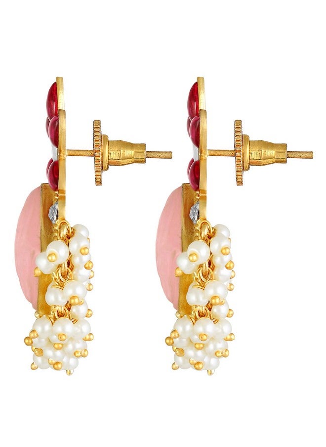 Aheli Elegant Wedding Party Festive Designer Faux Stone Encrusted Big Stud Earrings Indian Ethnic Fashion Jewelry For Women Girls  - Image 3