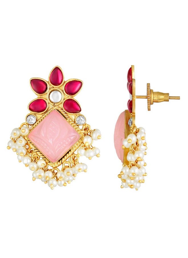 Aheli Elegant Wedding Party Festive Designer Faux Stone Encrusted Big Stud Earrings Indian Ethnic Fashion Jewelry For Women Girls  - Image 5