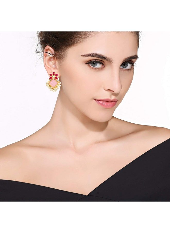 Aheli Elegant Wedding Party Festive Designer Faux Stone Encrusted Big Stud Earrings Indian Ethnic Fashion Jewelry For Women Girls  - Image 2