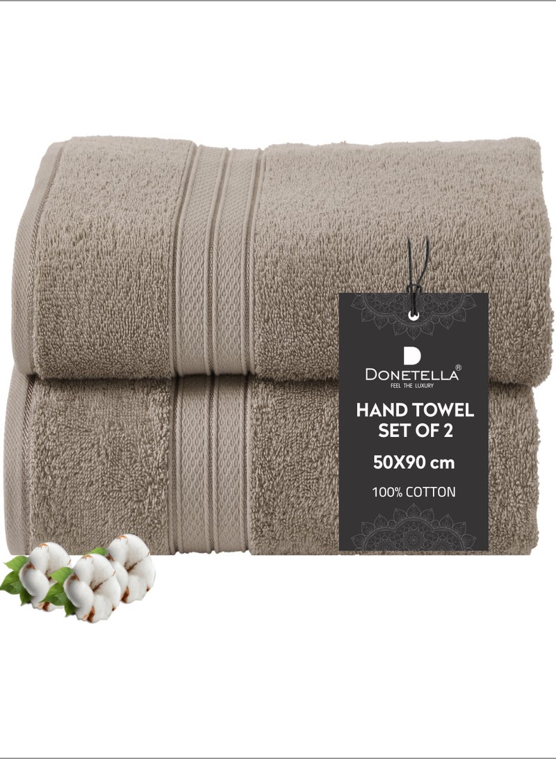 Donetella Premium 100 % Combed Cotton 2-Pcs Hand Towel Set (50 X 90 CM) 600 GSM Super Soft Hand Towel, Highly Absorbent, Quick Dry,Best Towel for Bathroom, Spa And Hotel,Dark Beige - Image 1