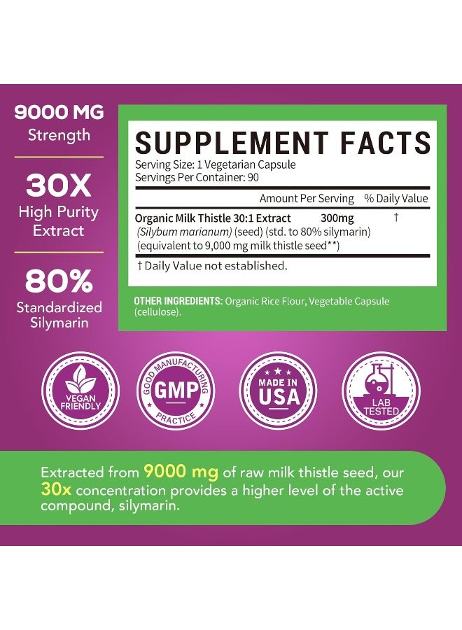 Surebounty Organic Milk Thistle, 9000 mg Equivalent, 30X Concentrated Seed Extract with 80% Silymarin, Liver Cleanse Detox for Men + Women, Once Daily, 90 Veggie Caps - Image 5