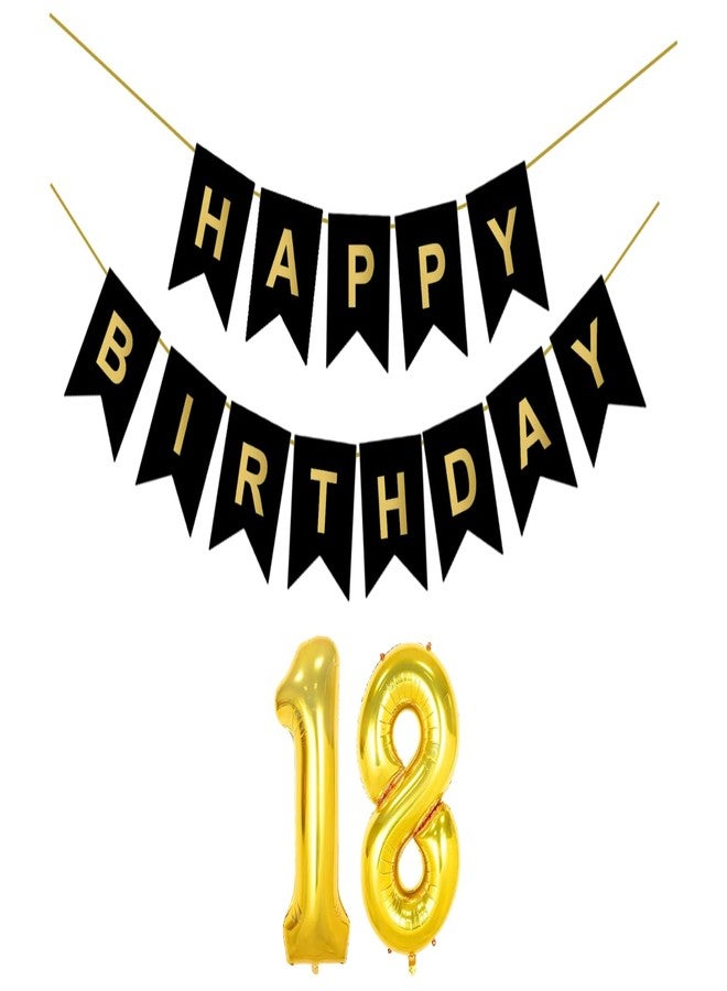 Flyloons 18th Black Colour Happy Birthday Banner Decoration Kit for 18 year Old Boys Girls Baby | with Number Eighteen | 13 Pcs Reusable Cardstock Happy Birthday Paper Banner