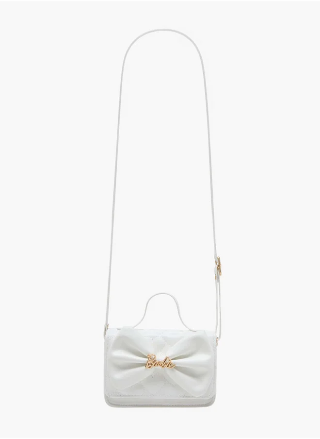 Barbie Girls Bow Accent Crossbody Bag with Adjustable Strap and Flap Closure