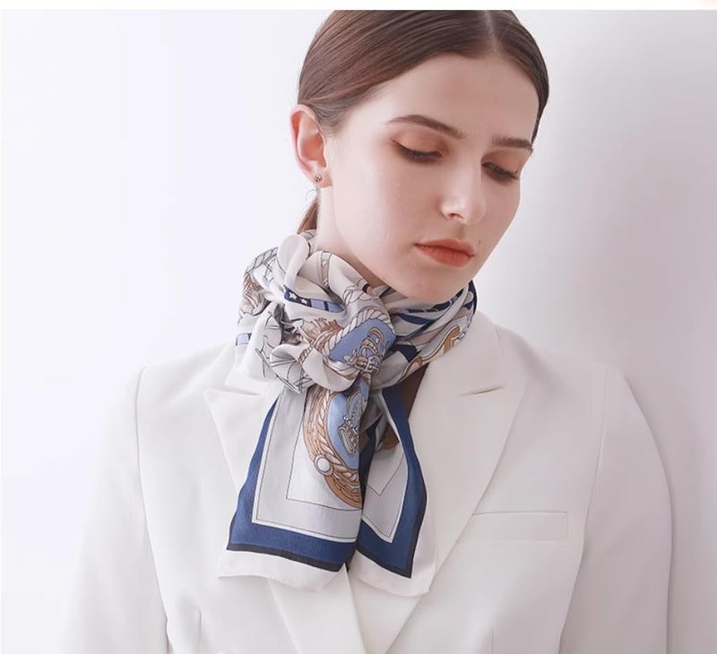 MEISEE 100% Pure Mulberry Silk Scarf 43â€*43â€ Large Square Lightweight Headscarf Womenâ€™s Hair Wraps Shawls with Gift Packed (White Sailboat) - Image 3