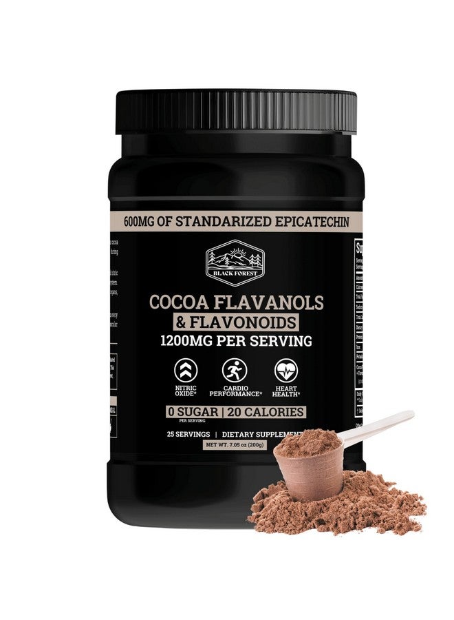 Black Forest مسحوق الكاكاو عالي الفلافانول من الغابة السوداء (1200 ملغ من فلافانولات الكاكاو والفلافونويدات) 10 أضعاف الفلافانولات (إبيكاتشين) مقارنة بالكاكاو و600 ملغ من مكمل إبيكاتشين لصحة القلب، أكسيد النيتريك والطاقة - Image 1